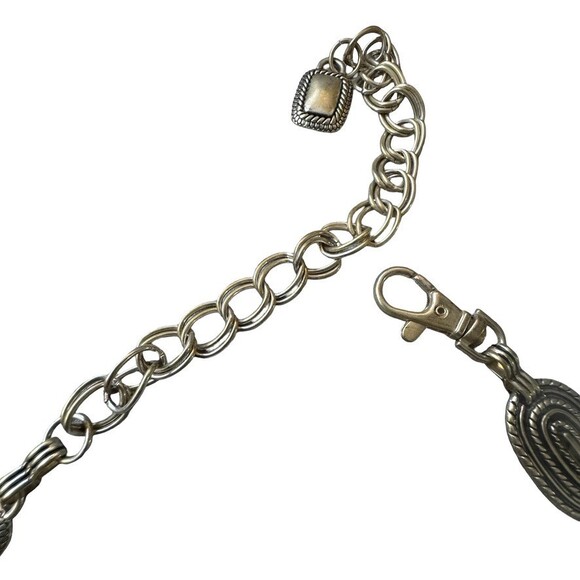 Vintage Brighton Silver Tone Mixed Link Chain Belt Oval Rectangle Textured Med